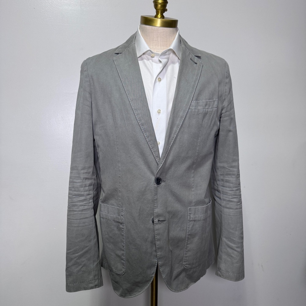 Club Monaco Grant Fit Mens 42L Gray Cotton Textured Blazer Sport Coat‎ Jacket